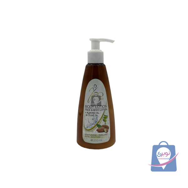 لوسیون بدن ژومیو حاوی روغن بادام و روغن زیتون حجم 250 میلی