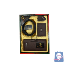 ست هدیه مردانه چهار تکه کمر کیف پول بلند جا کارت جا کلید GUCCI