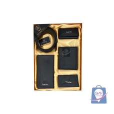 ست هدیه مردانه پنج تکه کمر کیف پول بلند کیف پول جا کارت جا کلید 