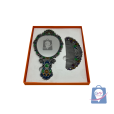 ست آینه و شانه نگین دار تاشو فلزی