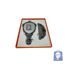 ست آینه و شانه فلزی نگین دار تاشو