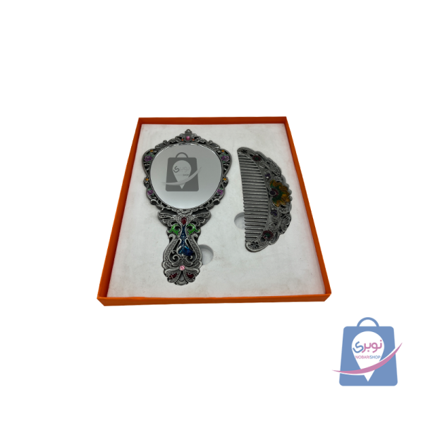 ست آینه و شانه فلزی نگین دار تاشو ست آینه و شانه فلزی نگین دار تاشو