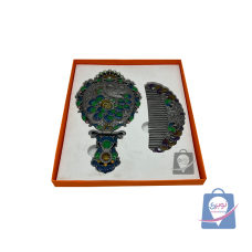 ست آینه و شانه نگین دار تاشو فلزی