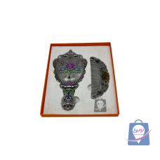 ست آینه و شانه فلزی نگین دار تاشو